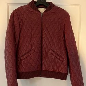 NICOLE MILLER ARTELIER 100% QUILTED LAMB LEATHER BOMBER JACKET COAT BURGUNDY